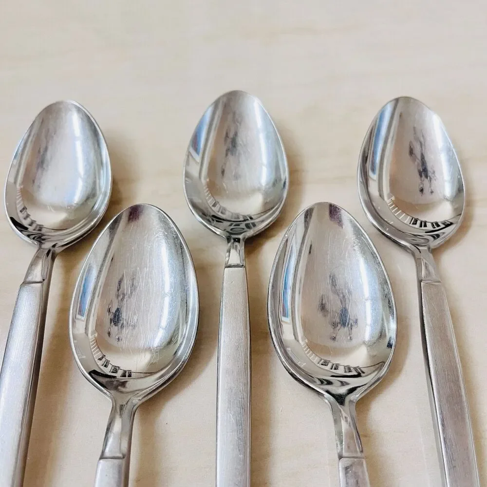 5pc STANLEY ROBERTS Astro Stainless Soup Spoon Sri Satin Hdl Glossy Bwl Japan